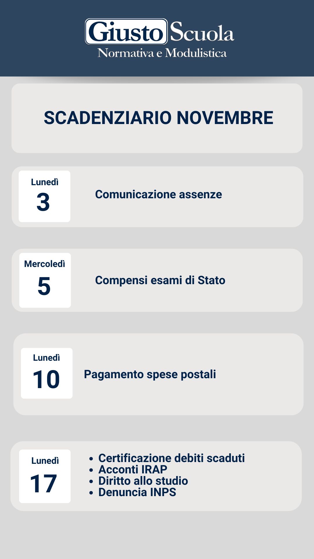 SCADENZIARIO NOVEMBRE